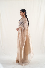 Ima - Beige silk banarasi tissue handwoven saree