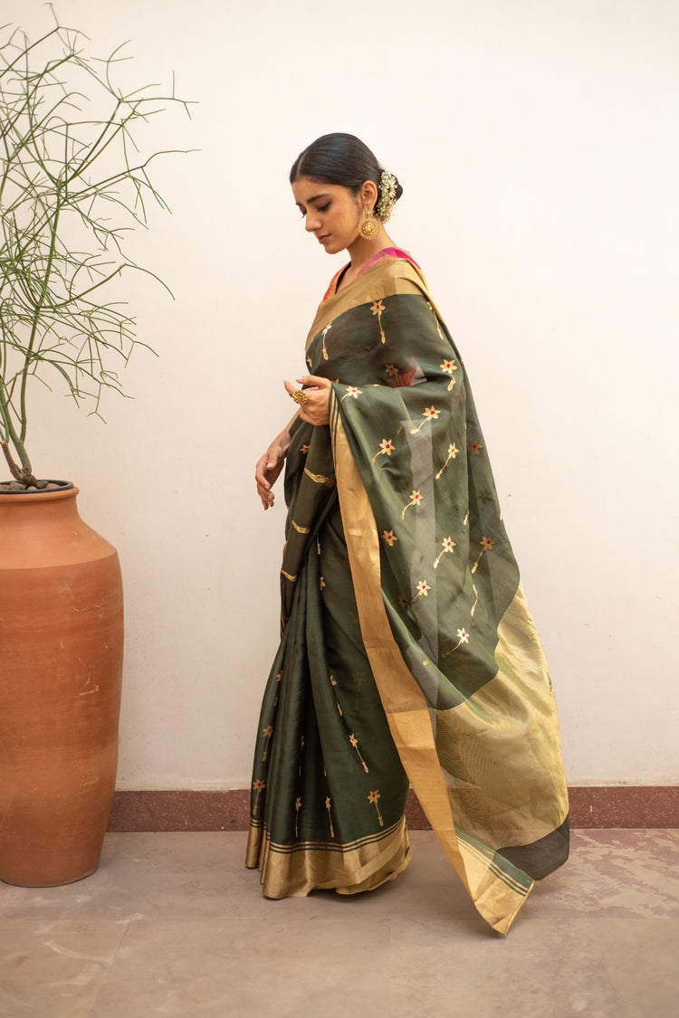 Ashar- Green Silk Chanderi Saree