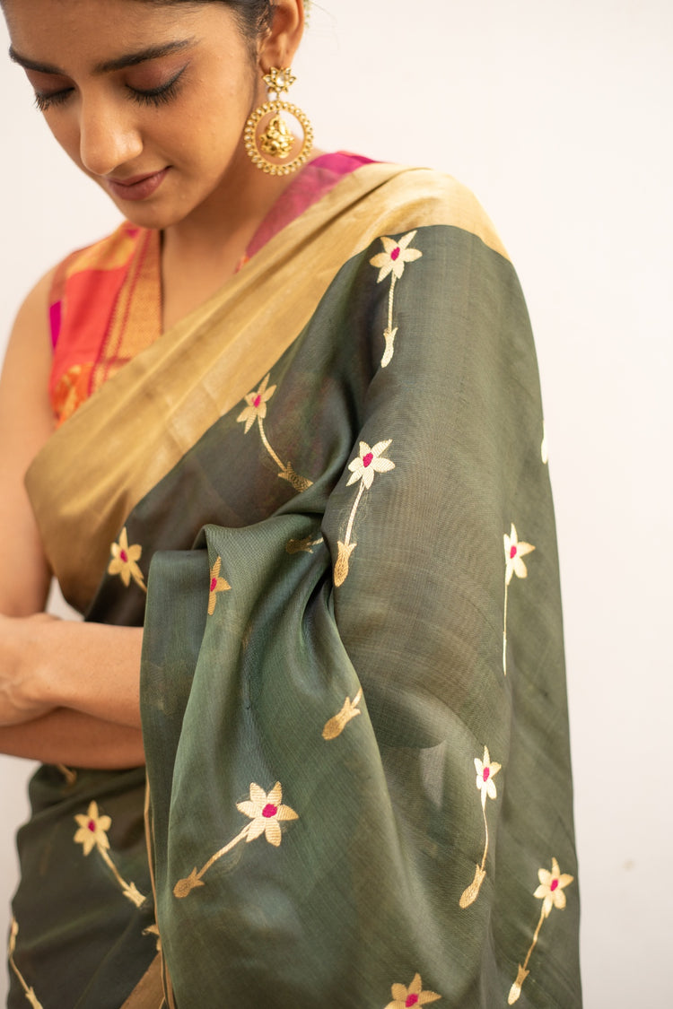 Ashar- Green Silk Chanderi Saree