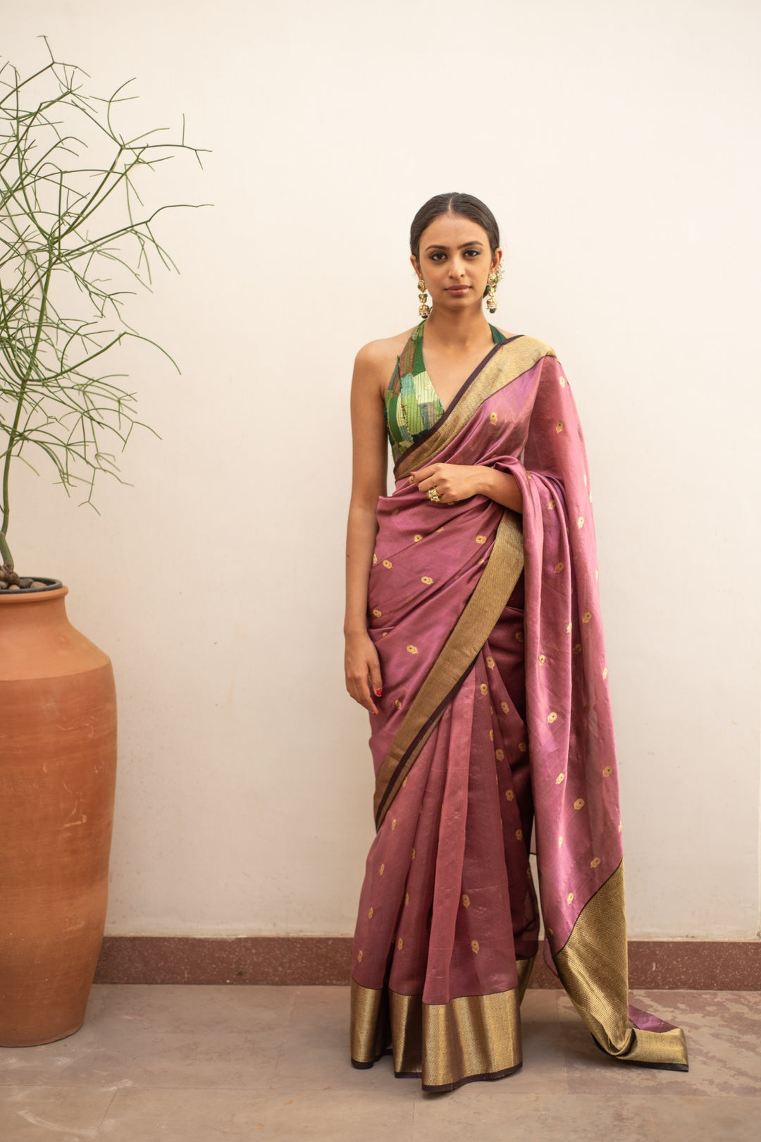 Janaki dark mauve-  Mauve Silk Chanderi Saree