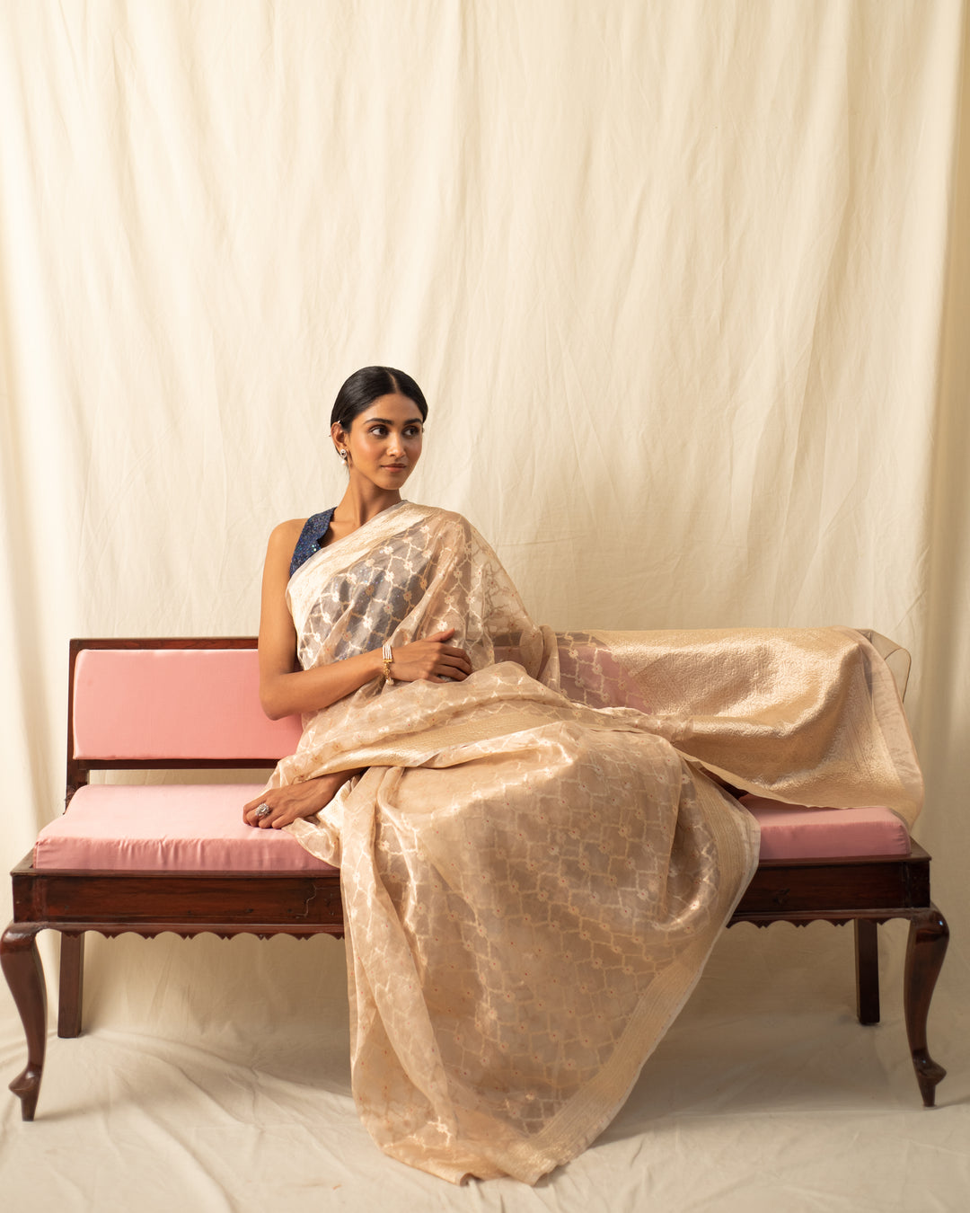 Ima - Beige Silk Banarasi Tissue Saree