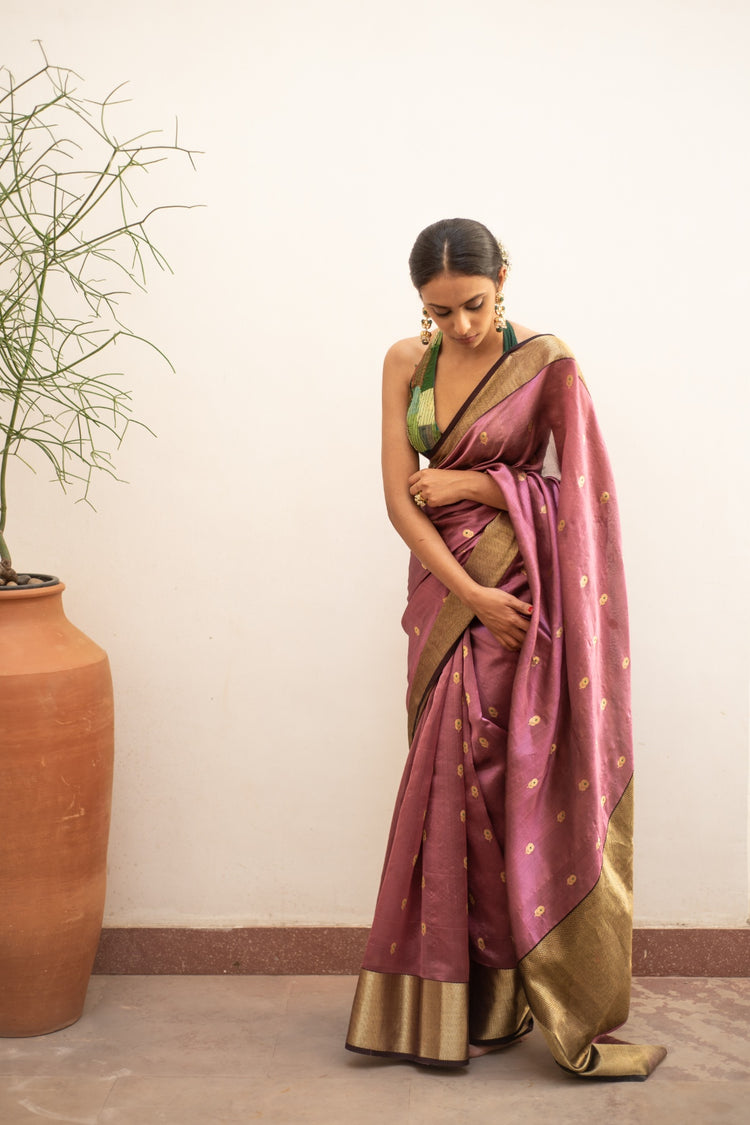 Janaki dark mauve- Mauve Silk Chanderi Saree