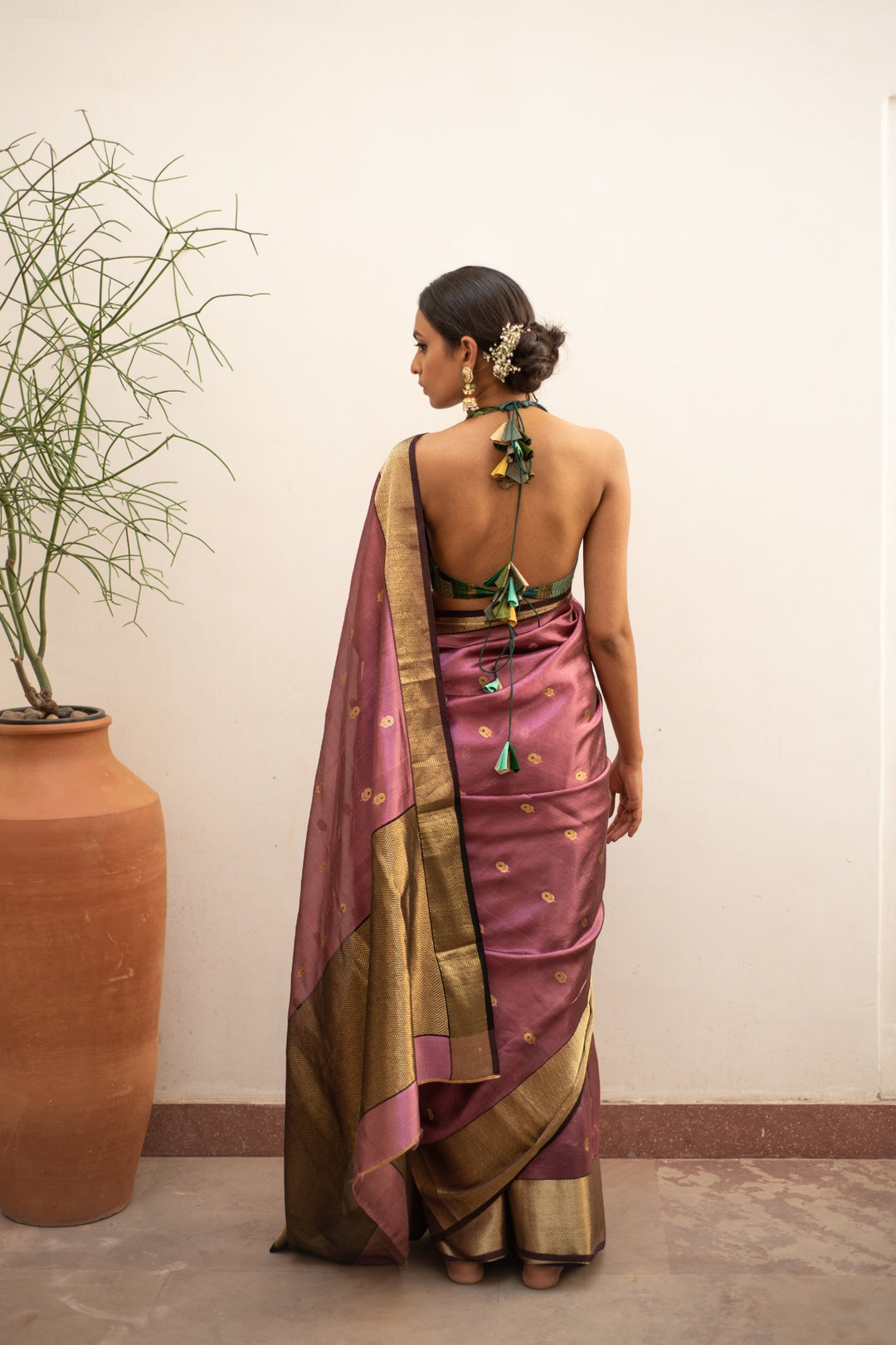 Janaki dark mauve- Mauve Silk Chanderi Saree