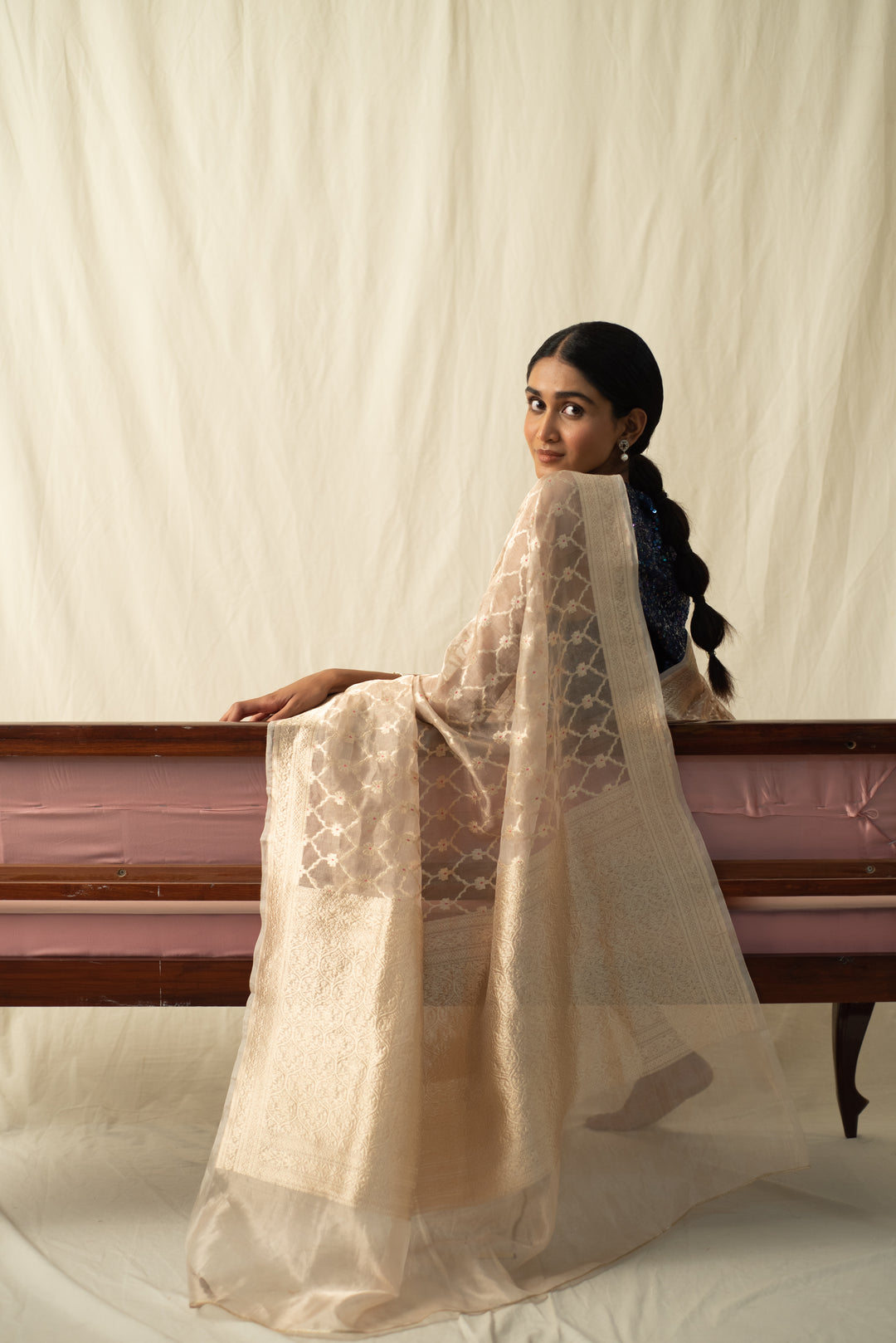 Ima - Beige Silk Banarasi Tissue Saree