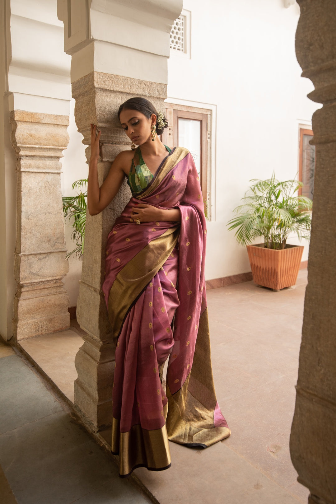 Janaki dark mauve- Mauve Silk Chanderi Saree