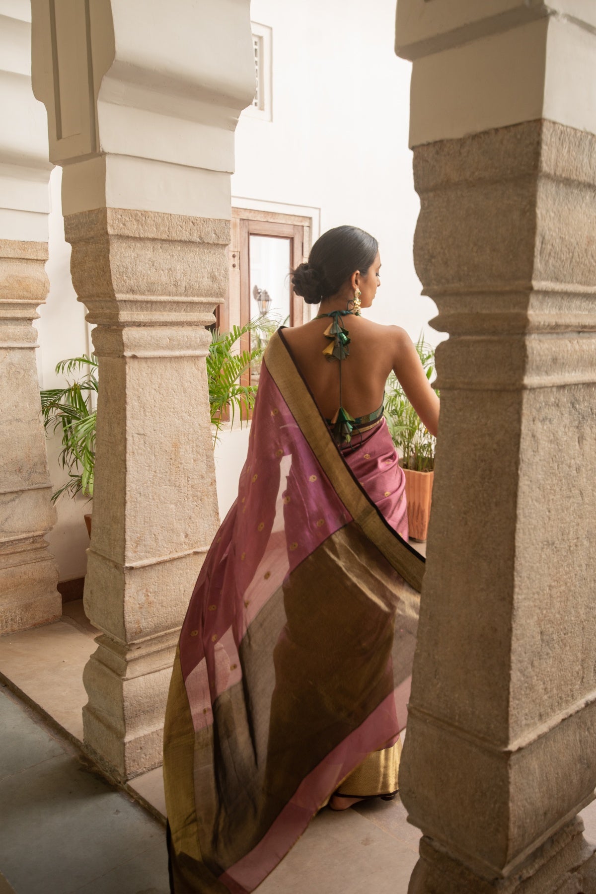 Janaki dark mauve- Mauve Silk Chanderi Saree