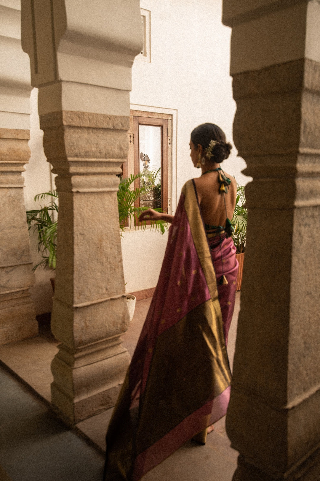 Janaki dark mauve- Mauve Silk Chanderi Saree