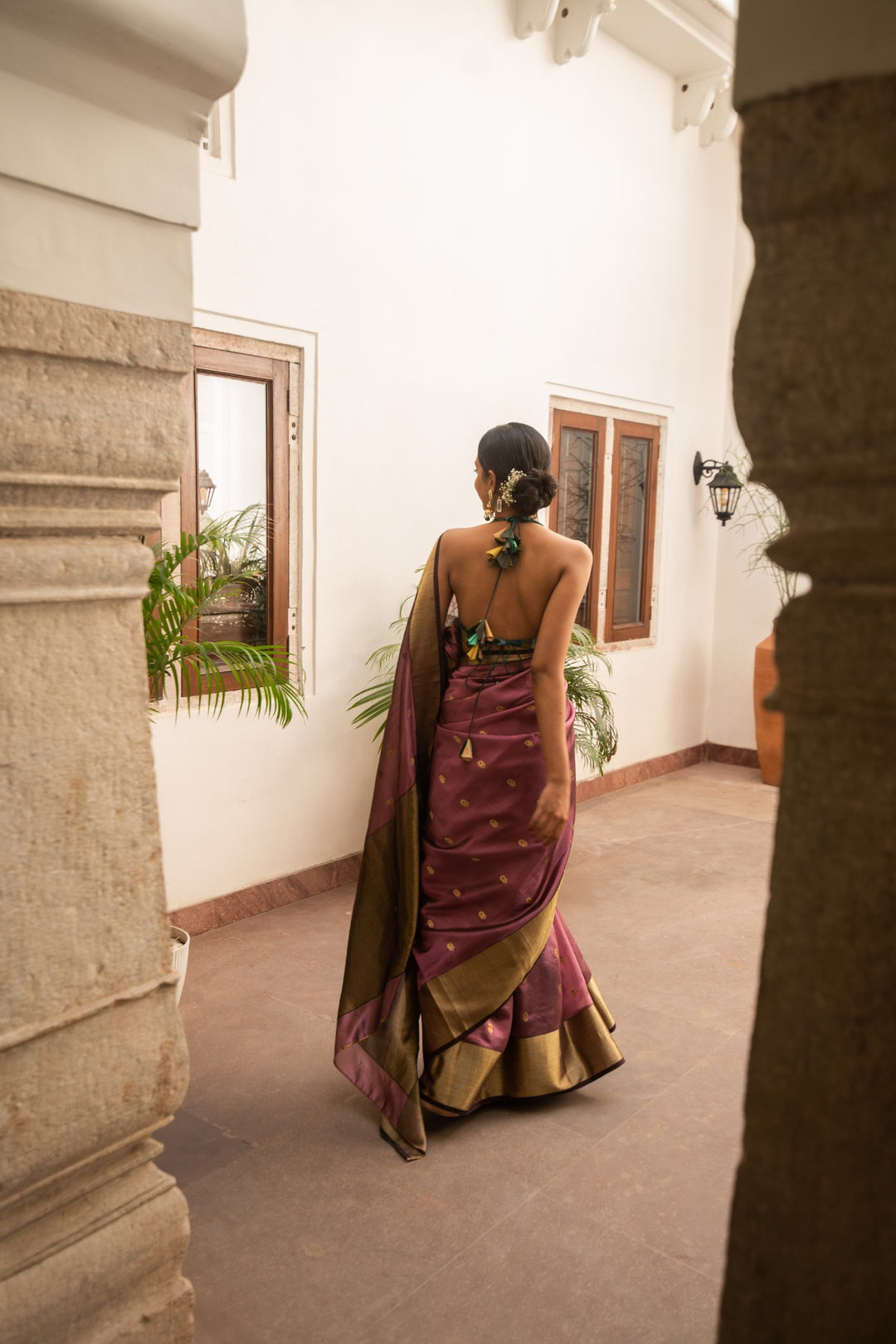 Janaki dark mauve- Mauve Silk Chanderi Saree