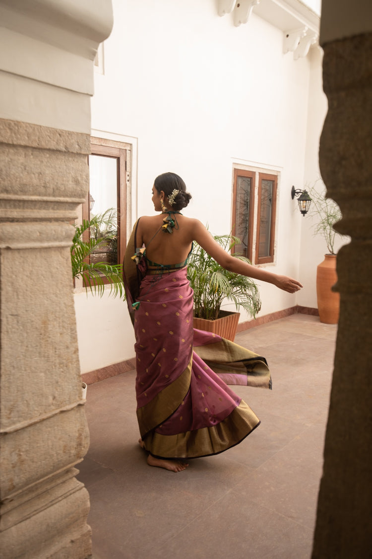 Janaki dark mauve- Mauve Silk Chanderi Saree