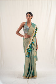 Sireh - Green silk chanderi tissue handwoven saree