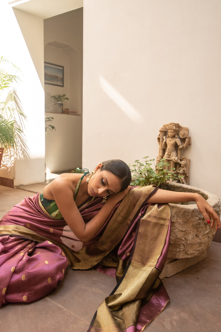 Janaki dark mauve- Mauve Silk Chanderi Saree