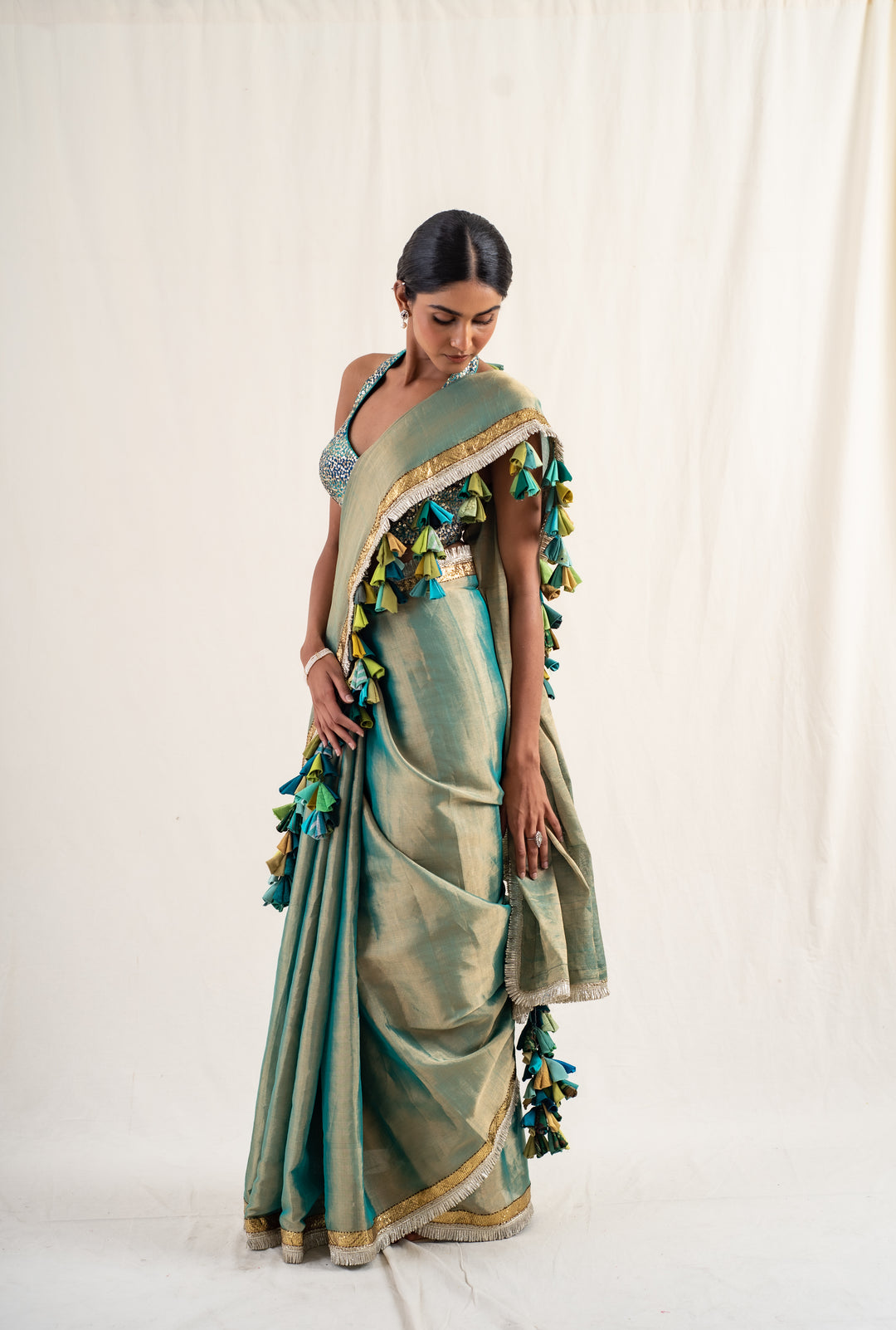 Sireh - Green silk chanderi tissue handwoven saree