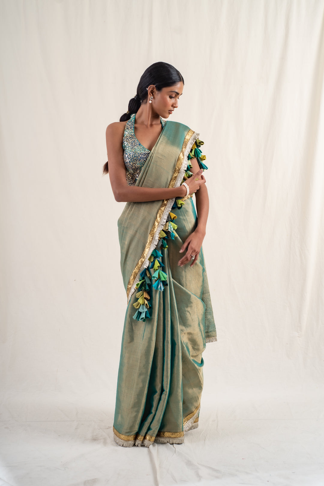 Sireh - Green Silk Chanderi Tissue Saree