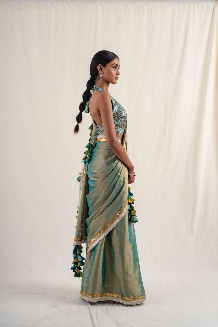 Sireh - Green silk chanderi tissue handwoven saree