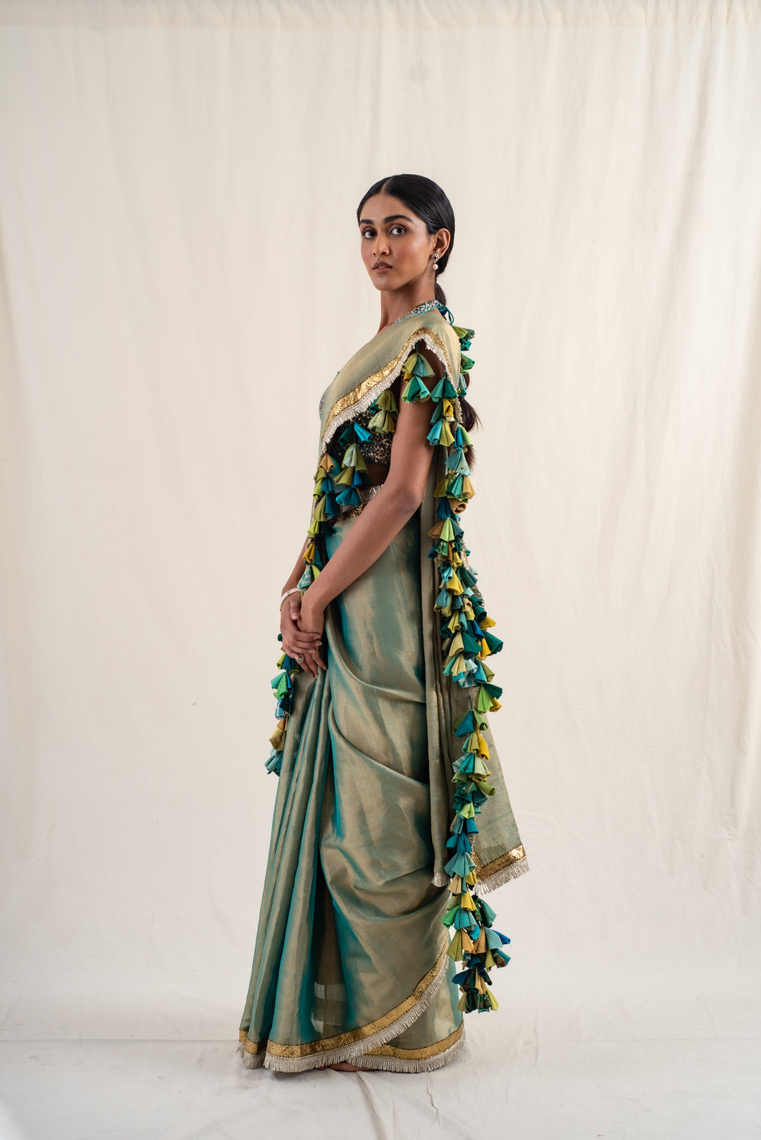 Sireh - Green silk chanderi tissue handwoven saree