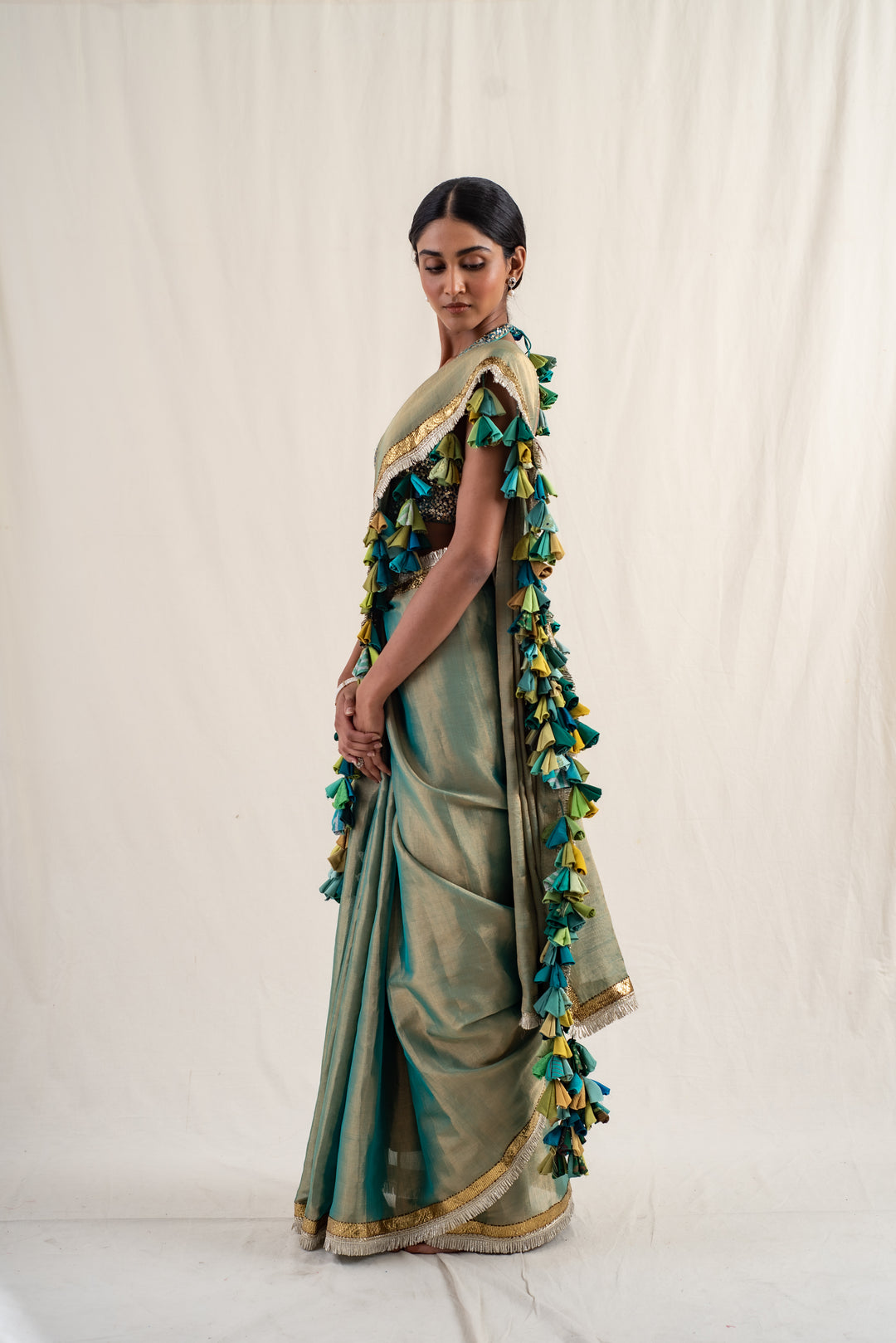 Sireh - Green Silk Chanderi Tissue Saree