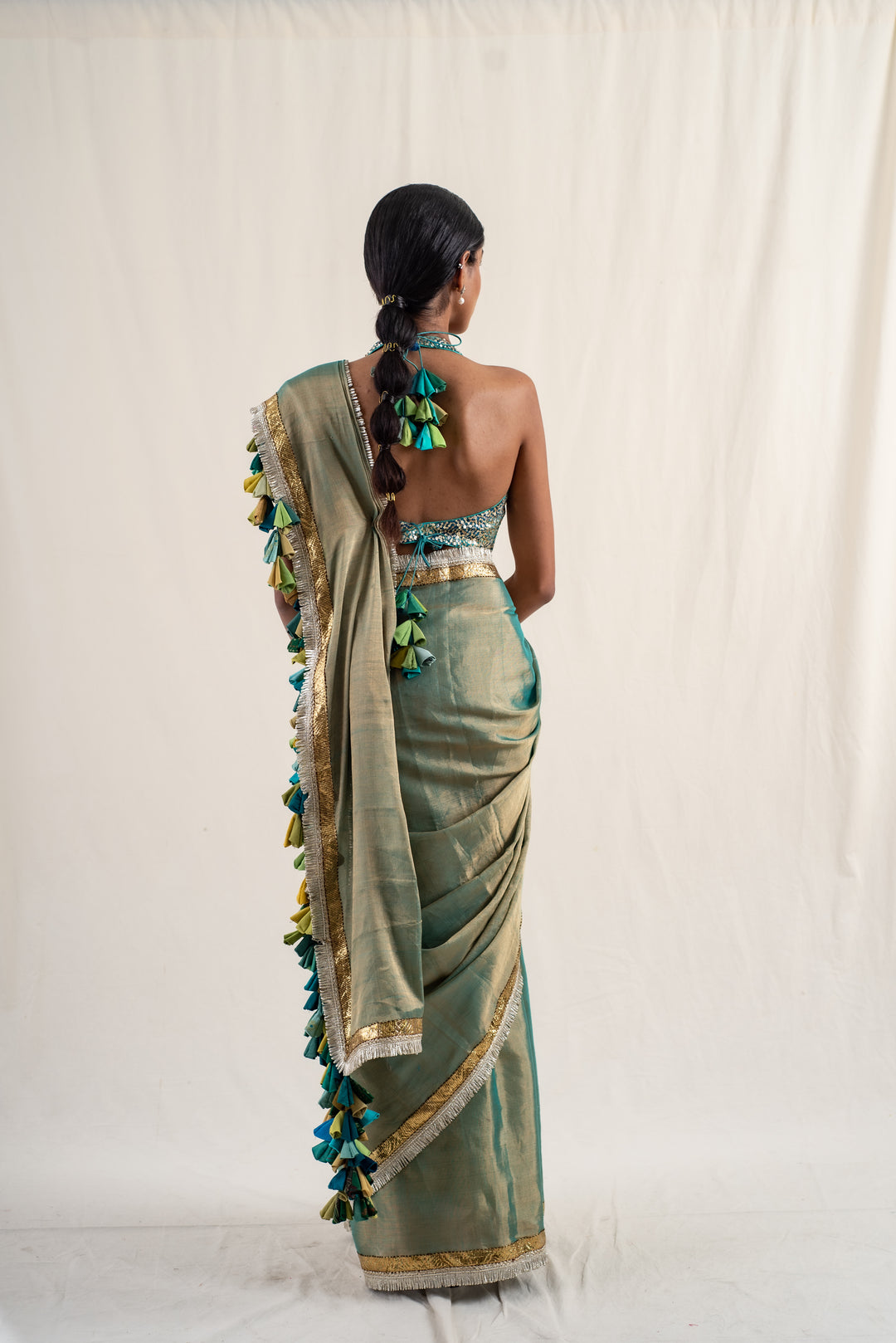 Sireh - Green silk chanderi tissue handwoven saree