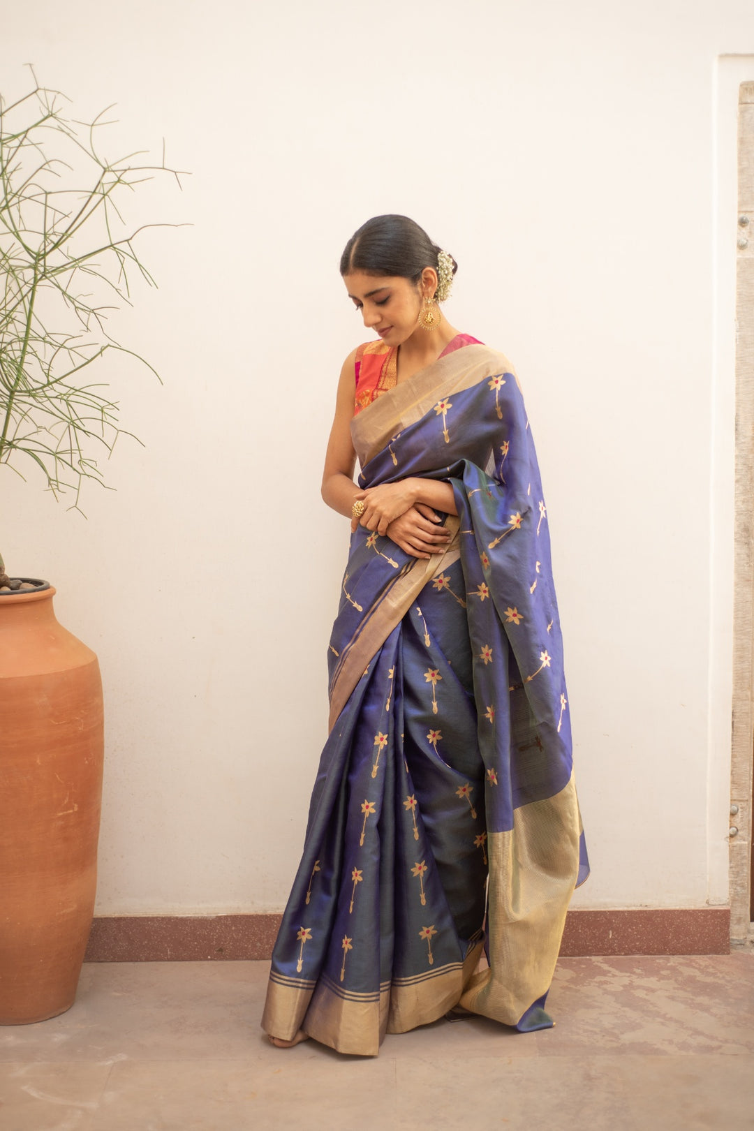 Ashar Teal blue- Blue Silk Chanderi Saree