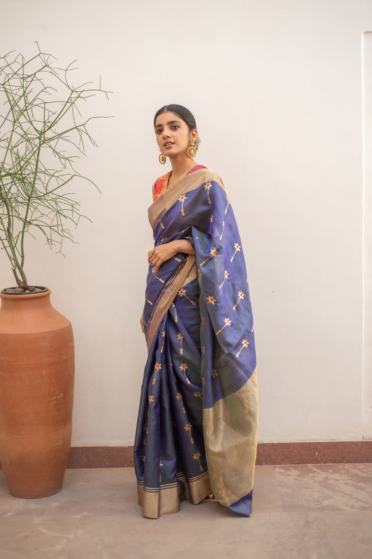 Ashar Teal blue- Blue Silk Chanderi Saree