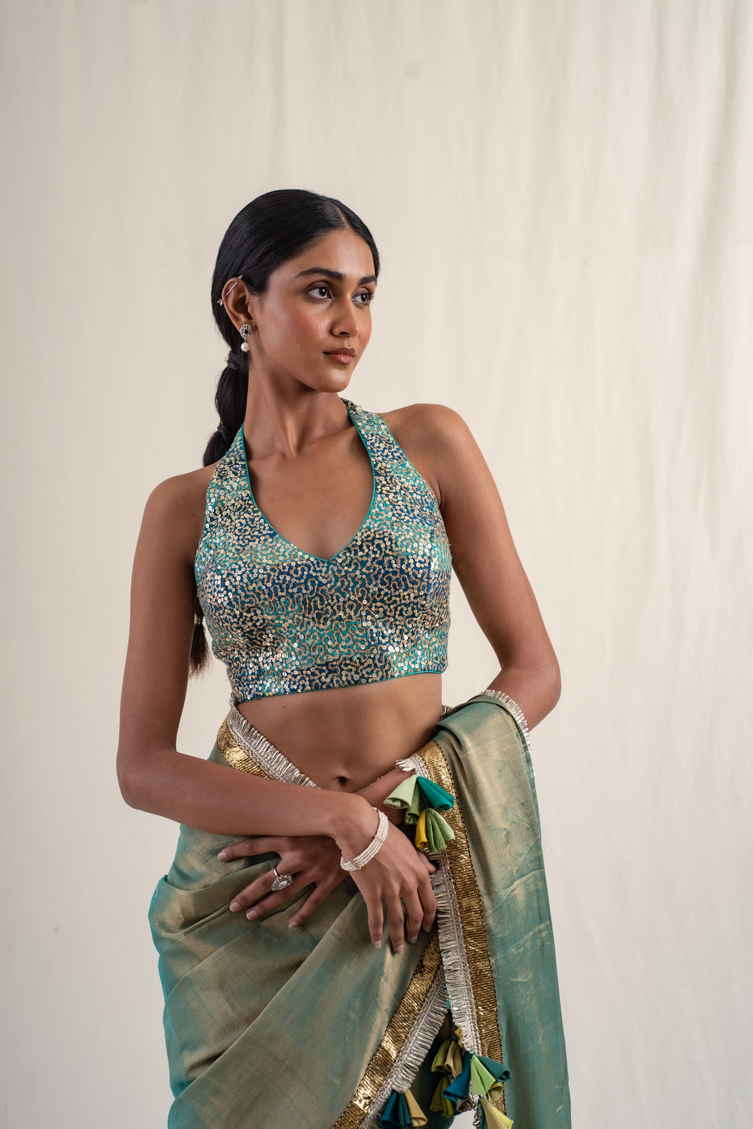 Jahnu - Teal Upcycled Patchwork Blouse