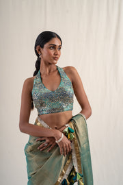 Jahnu Teal - Teal upcycled patchwork blouse