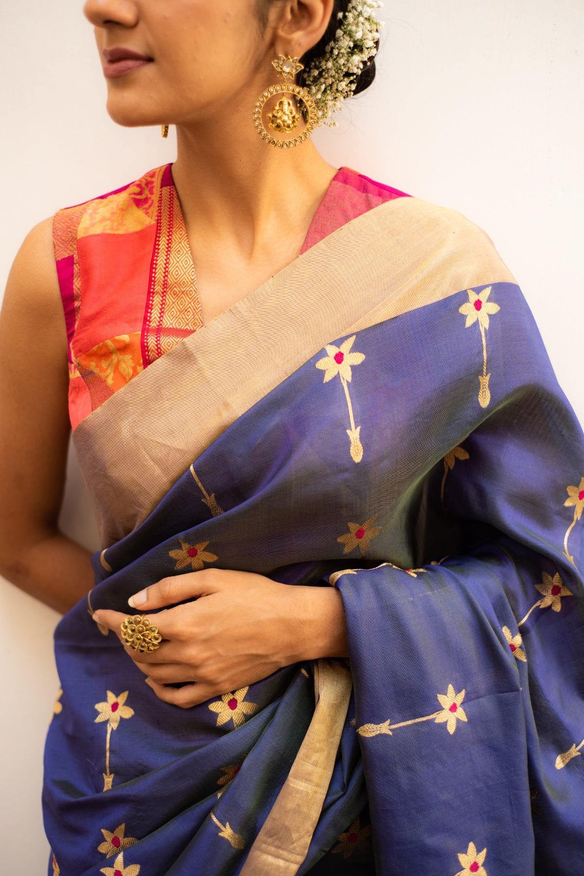 Ashar Teal blue- Blue Silk Chanderi Saree