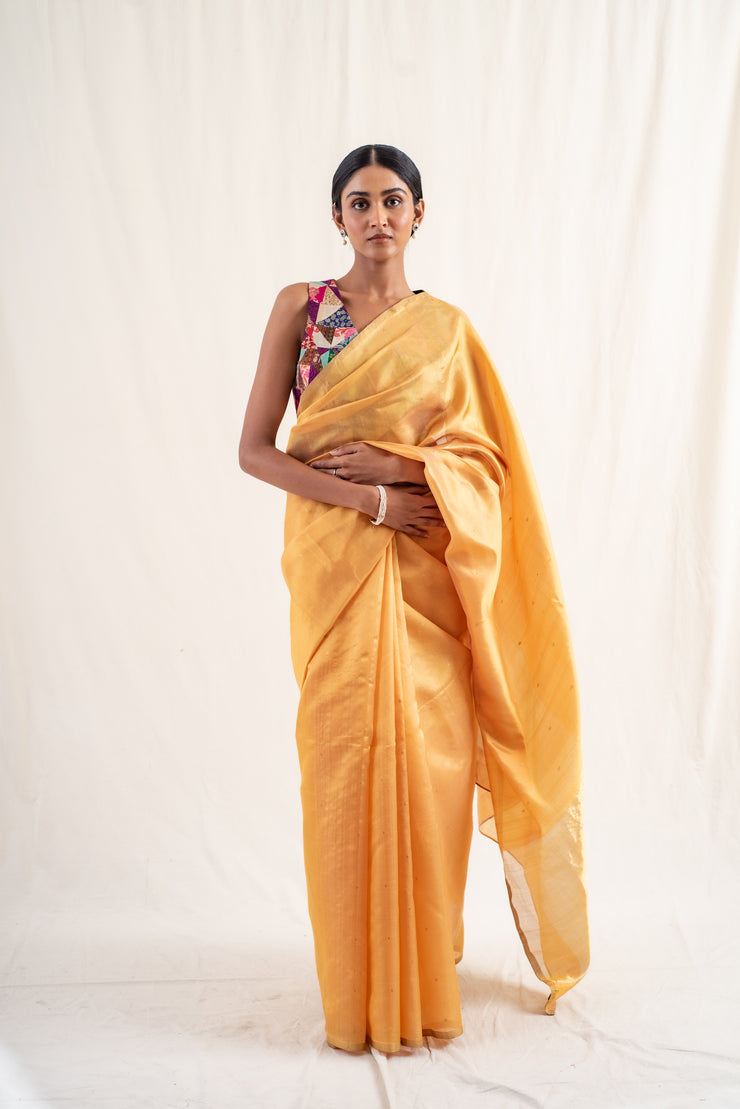 Johri - Yellow Ochre silk chanderi handwoven saree