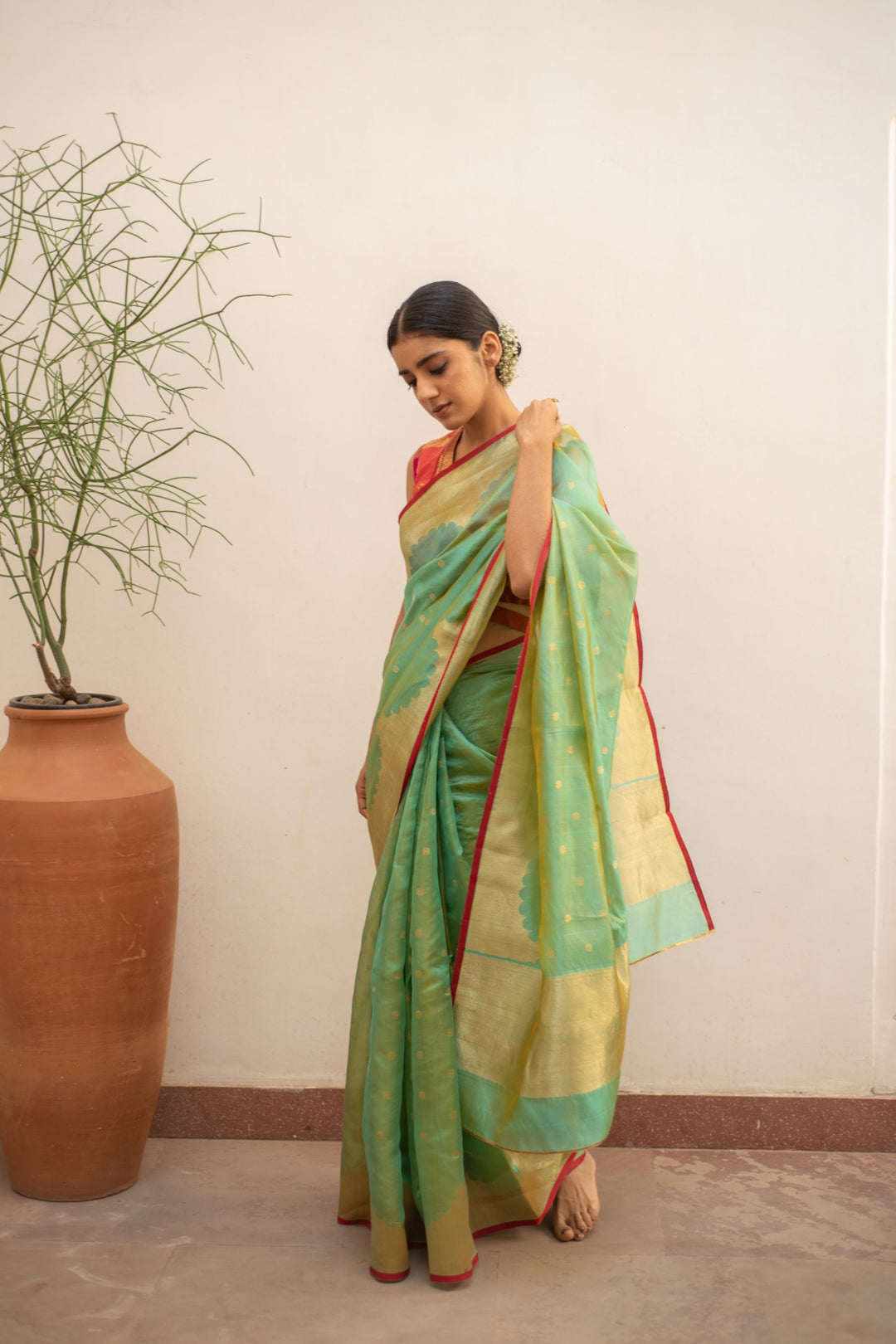 Sora- Teal Silk Chanderi Saree