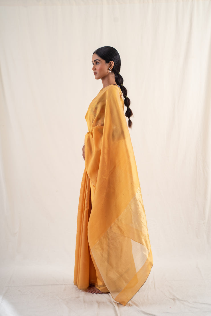 Johri - Yellow Ochre silk chanderi handwoven saree