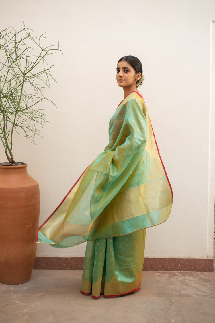 Sora- Teal Silk Chanderi Saree