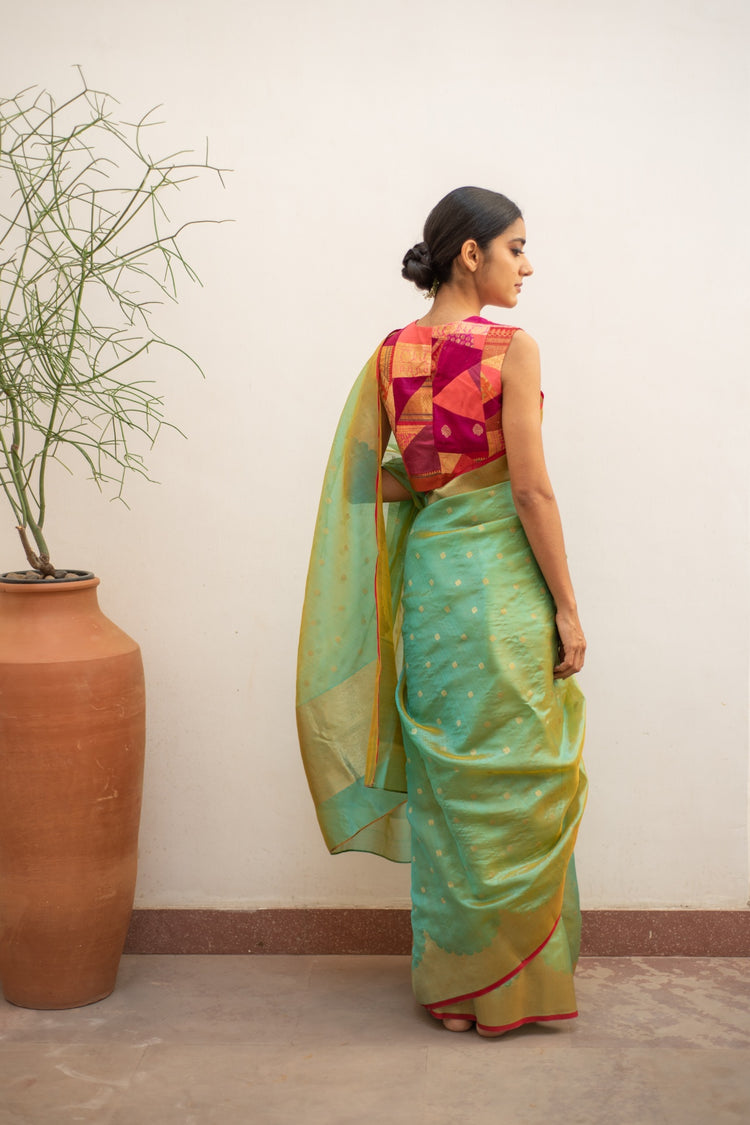 Sora- Teal Silk Chanderi Saree