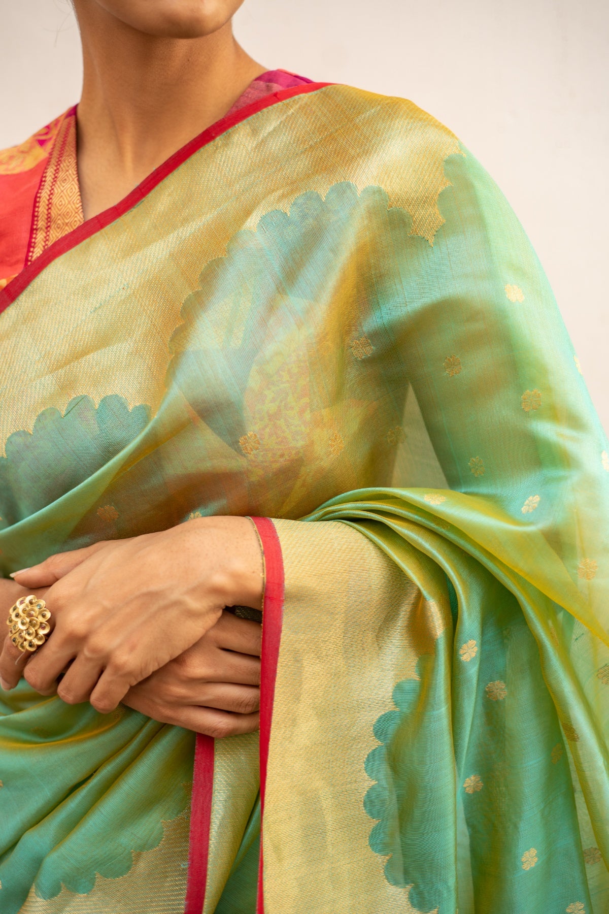 Sora- Teal Silk Chanderi Saree