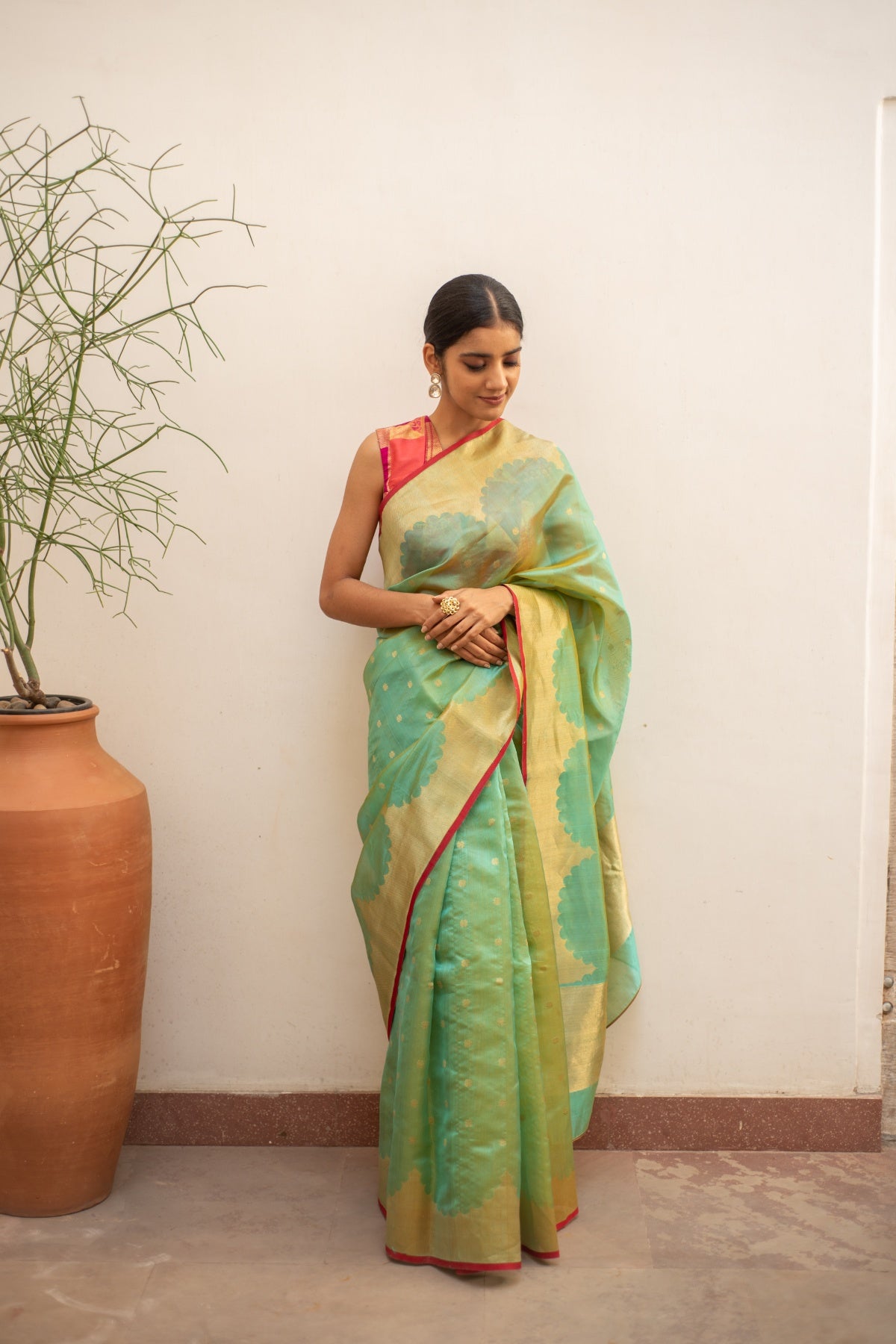 Sora- Teal Silk Chanderi Saree