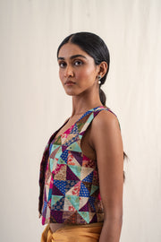 Mirza- Multicolor silk brocade patchwork waist coat