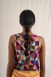 Mirza- Multicolor silk brocade patchwork waist coat