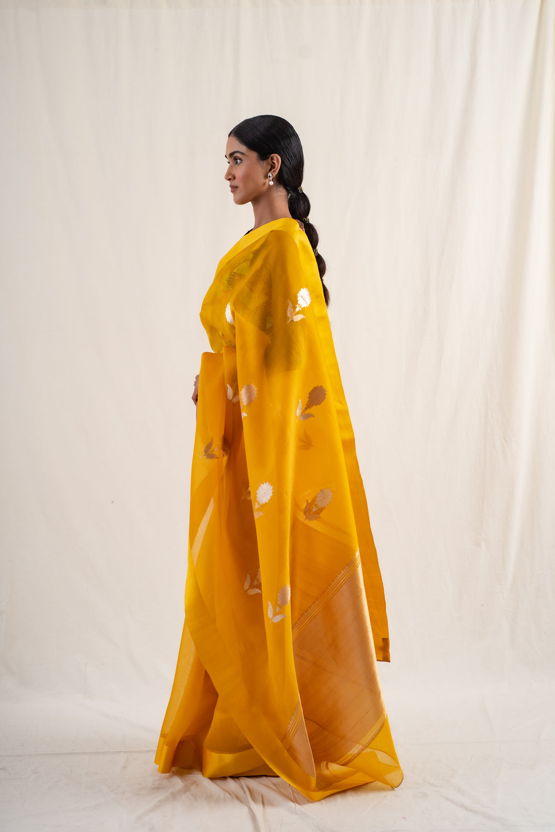 Chira- Yellow Silk Organza Banarasi Saree