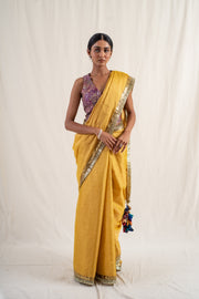 Janpath - Yellow silk chanderi handwoven saree