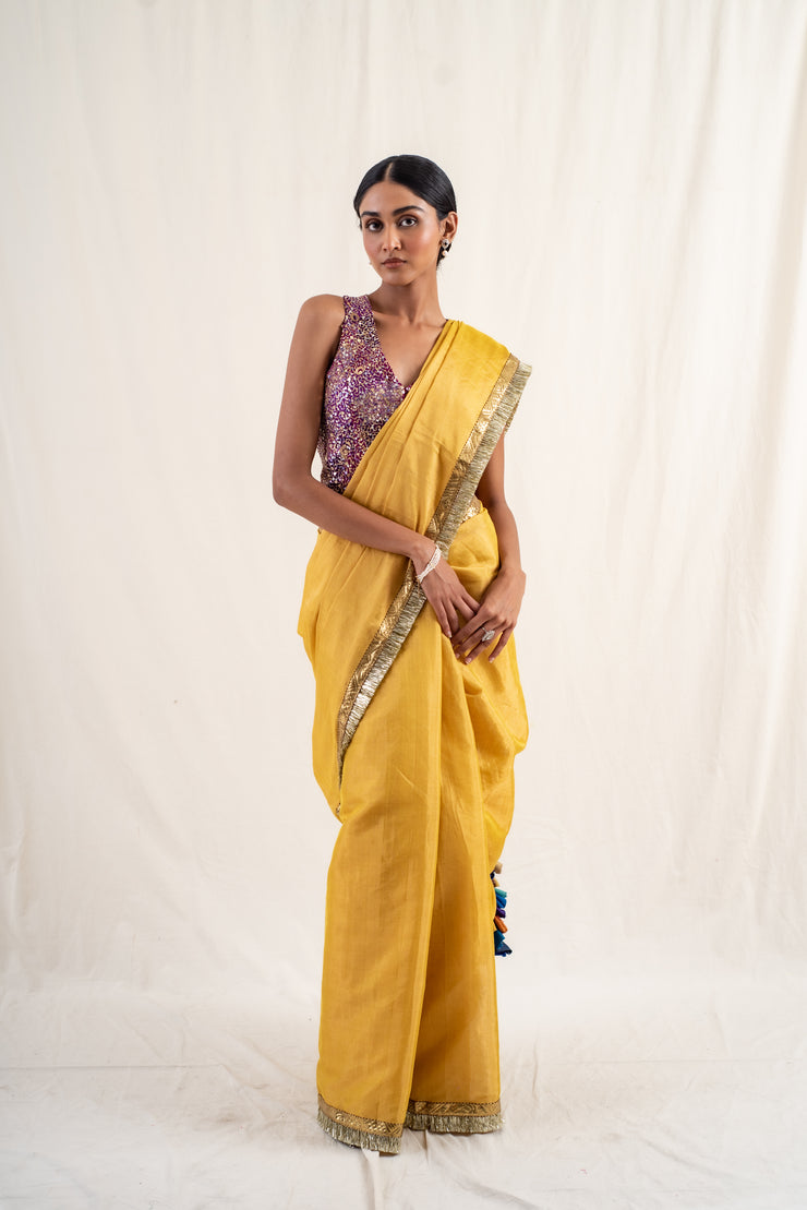 Janpath - Yellow silk chanderi handwoven saree