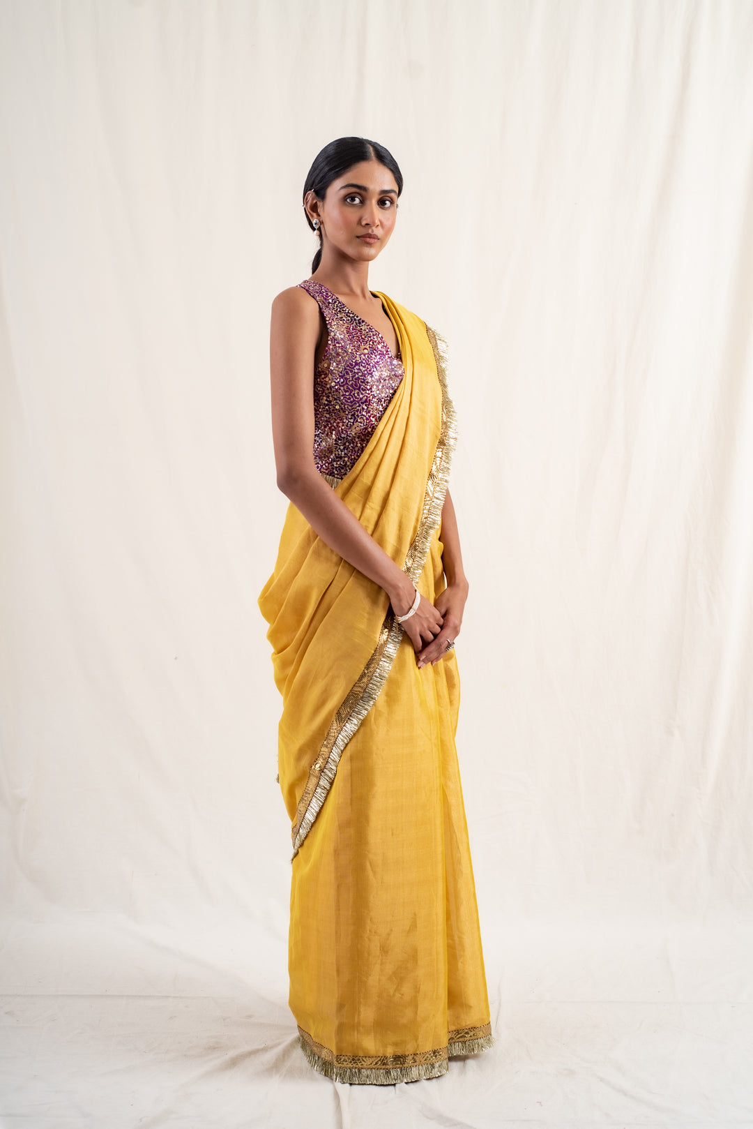 Janpath - Yellow Silk Chanderi Saree