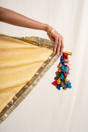 Janpath - Yellow silk chanderi handwoven saree