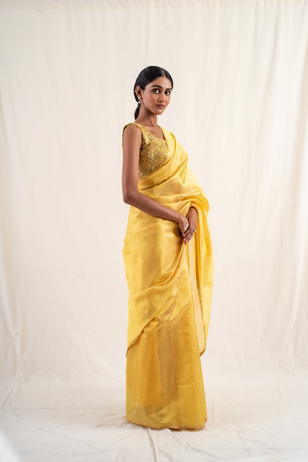 Johri - Yellow silk chanderi handwoven saree