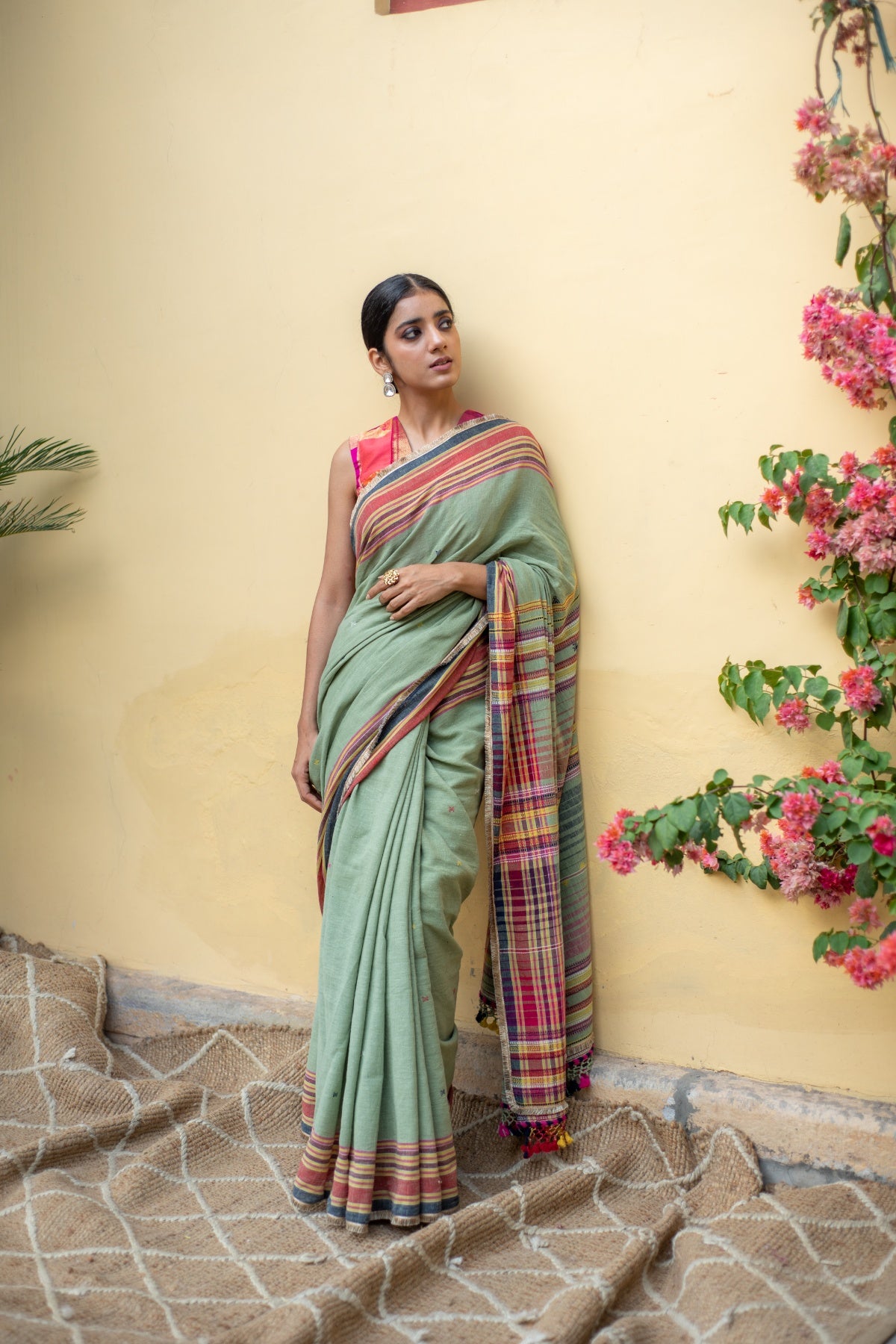 Aava Sage green- Green Cotton Saree