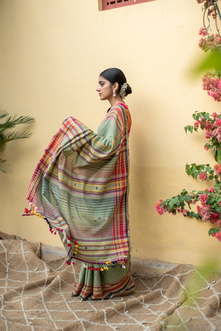 Aava Sage green- Green Cotton Saree