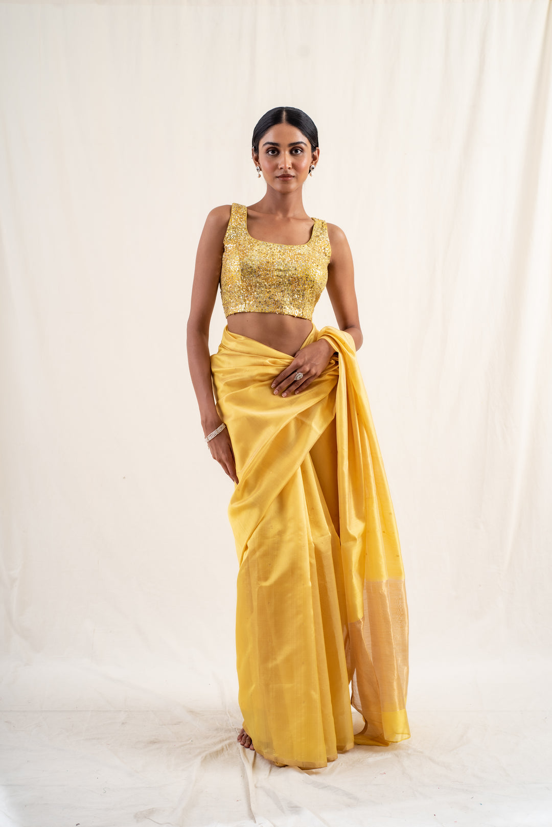 Johri - Yellow silk chanderi handwoven saree