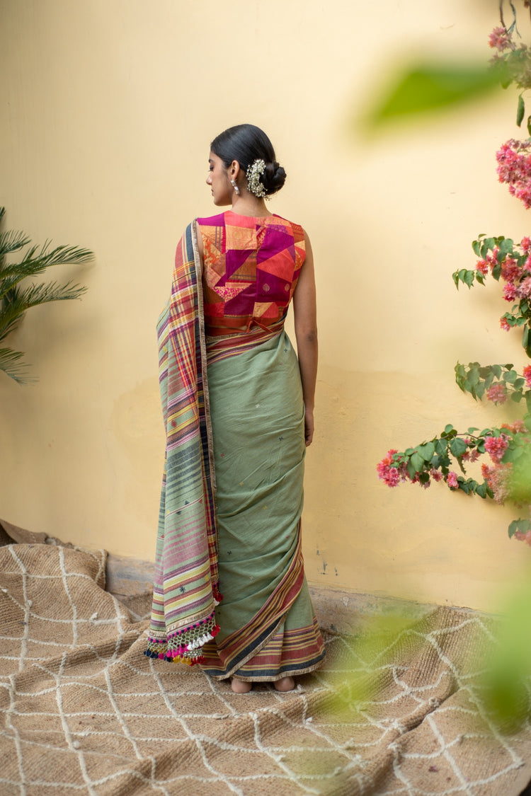 Aava Sage green- Green Cotton Saree