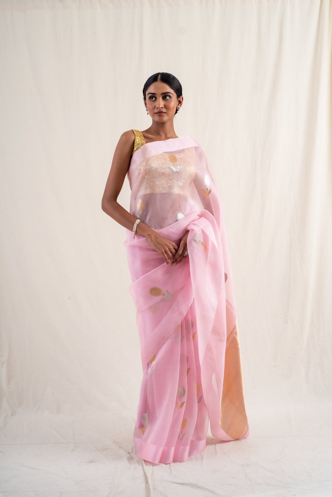 Chira- Pink Silk Organza Banarasi Saree