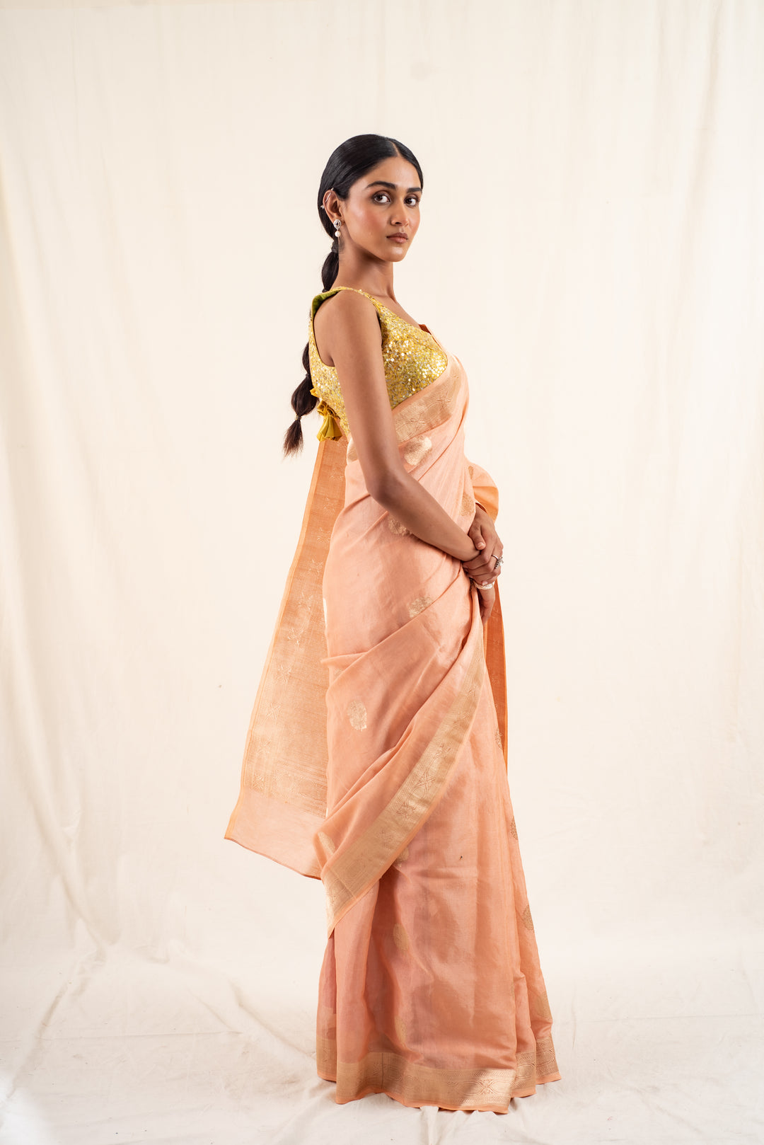 Rena - Peach Banarasi Silk Tissue Saree