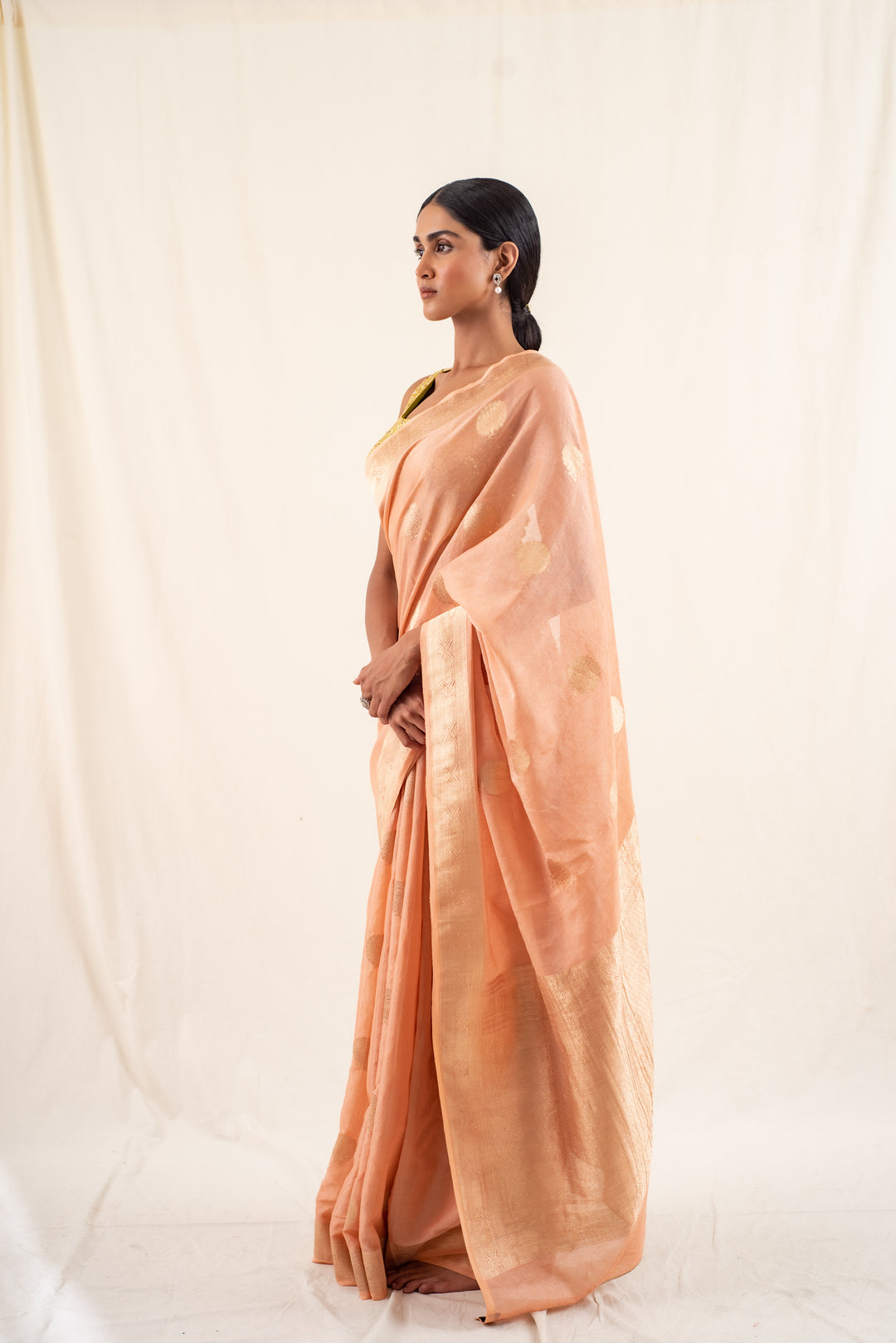 Rena - Peach Banarasi Silk Tissue Saree