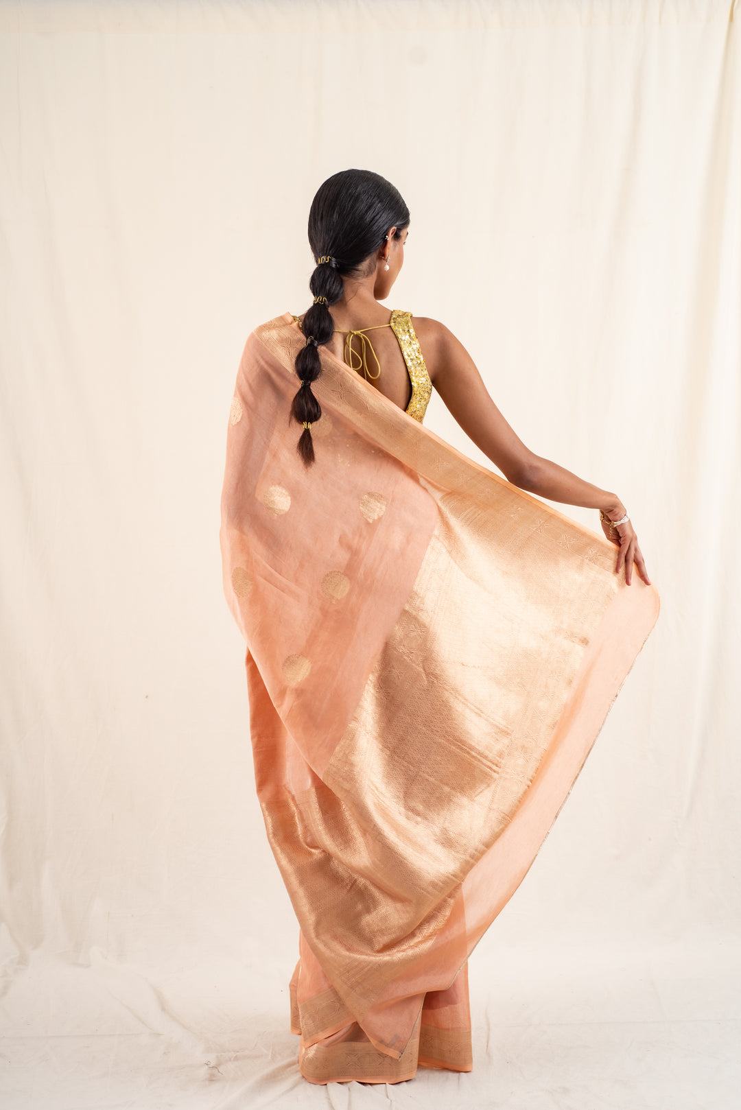 Rena - Peach Banarasi Silk Tissue Saree