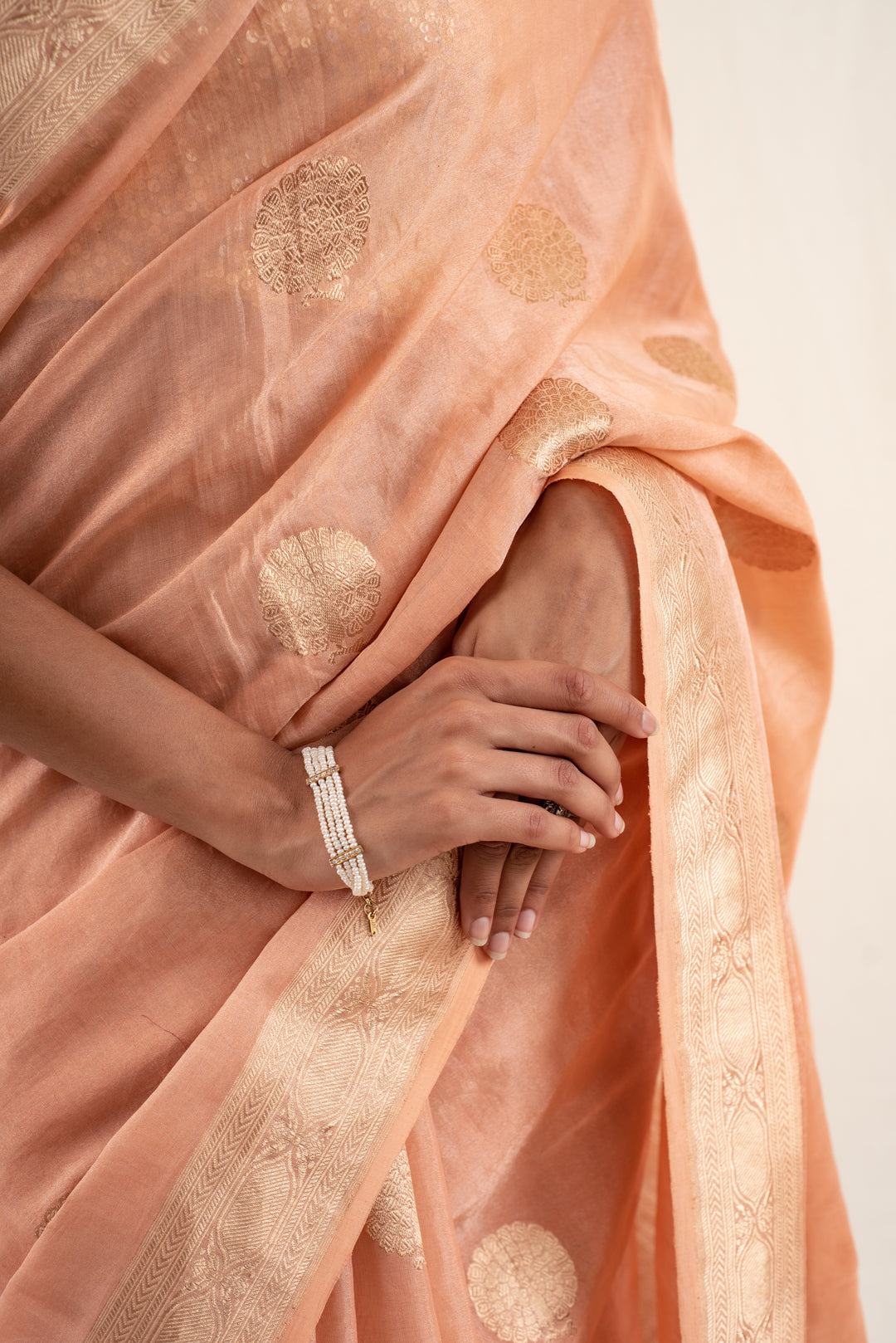 Rena - Peach Banarasi Silk Tissue Saree